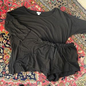 Cuyana Organic Pima cotton black sleep shorts & drape back top